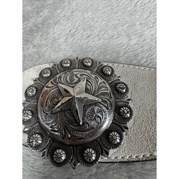 Kate Cate XXS Regina Belt White In Nappa Calfskin w/ Silver Star Conchos & Adjus main image 5
